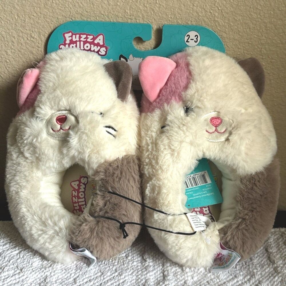 FuzzA Mallows Plush Animal Slippers Kids Size 2-3 Cat Cozy Soft NWT